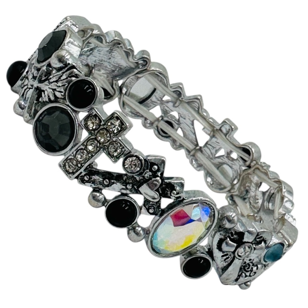 Christian Cross Theme Silver Tone Stretch Bracelet